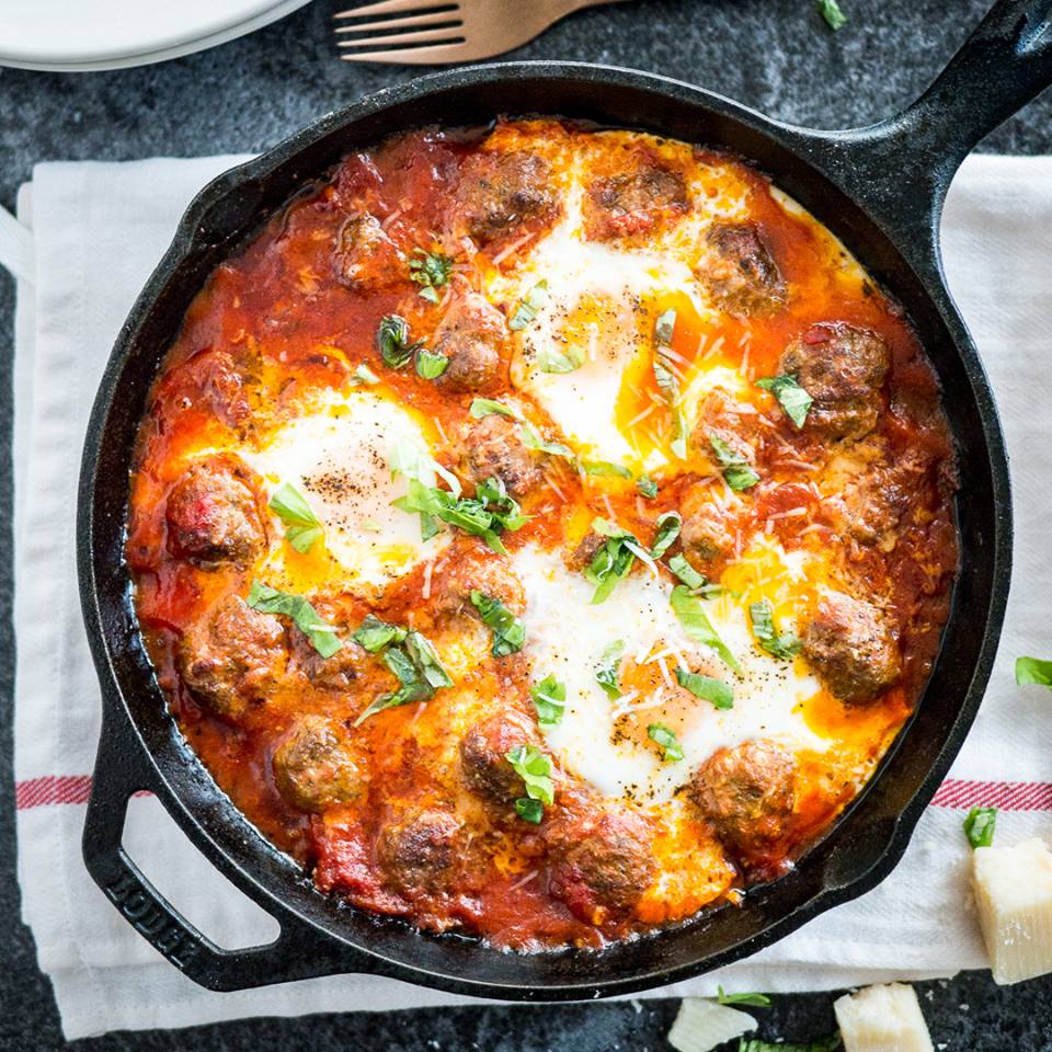 Italian Baked Eggs and Meatballs - Maria's Mixing Bowl