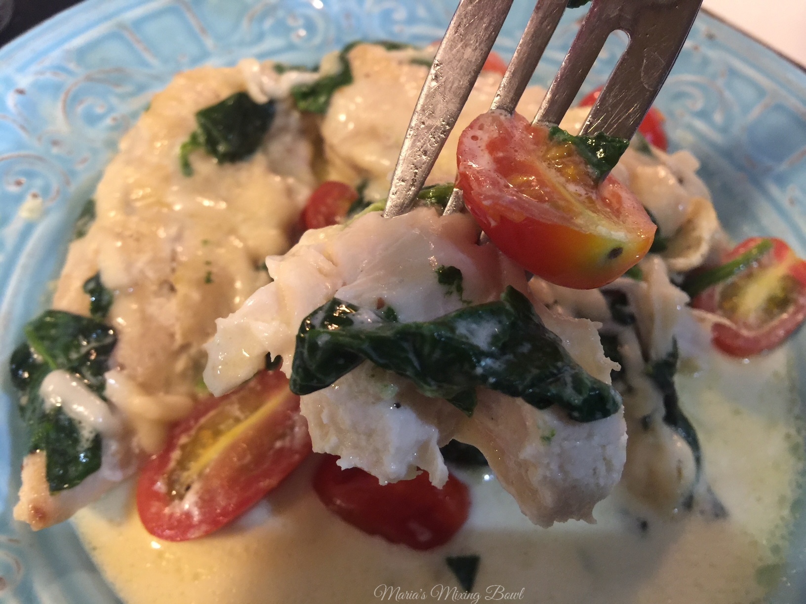 Chicken, Spinach and Tomato in Asiago Cheese Sauce