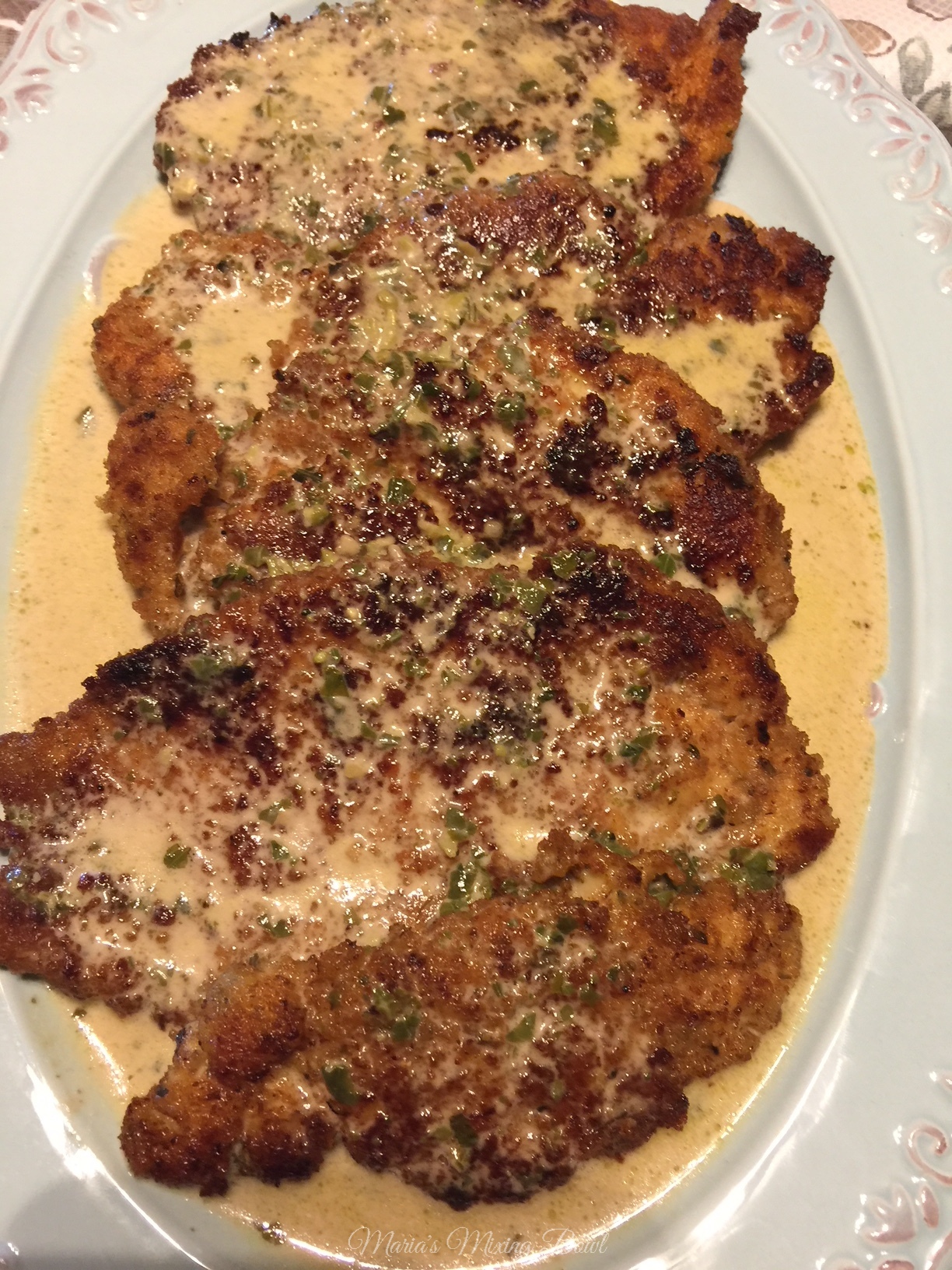 Chicken Cutlets in Creamy Wine Pesto Sauce