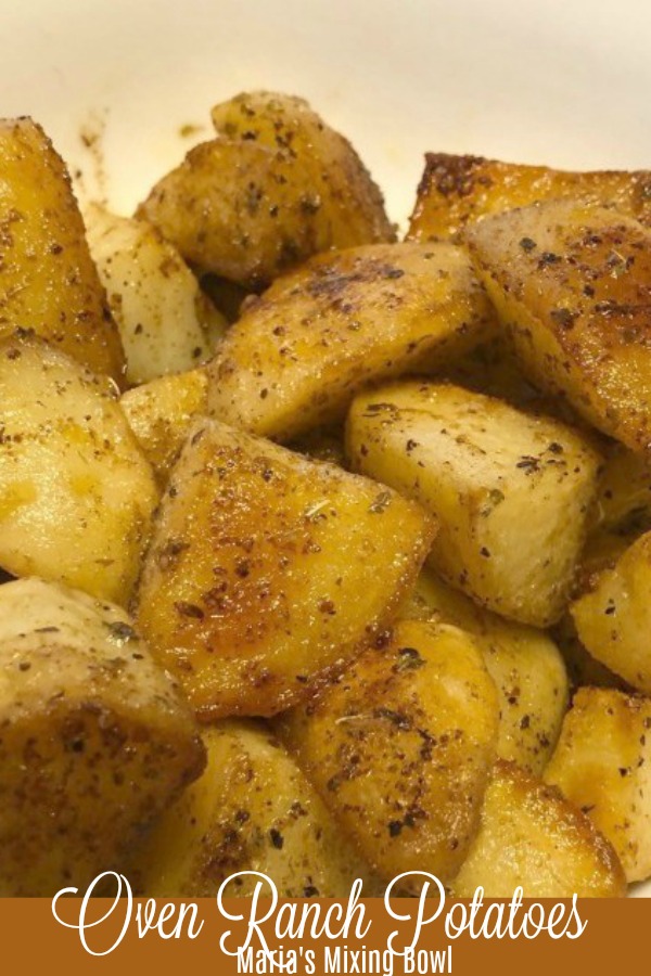 close up of diced roasted potatoes 