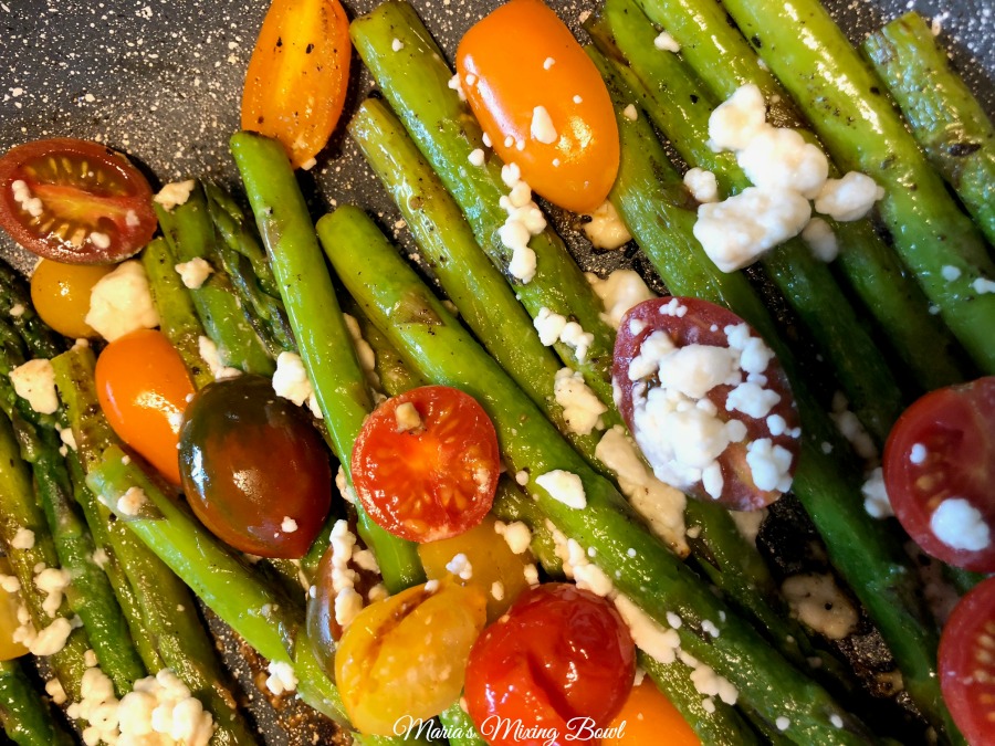 summer asparagus feta and tomatoes