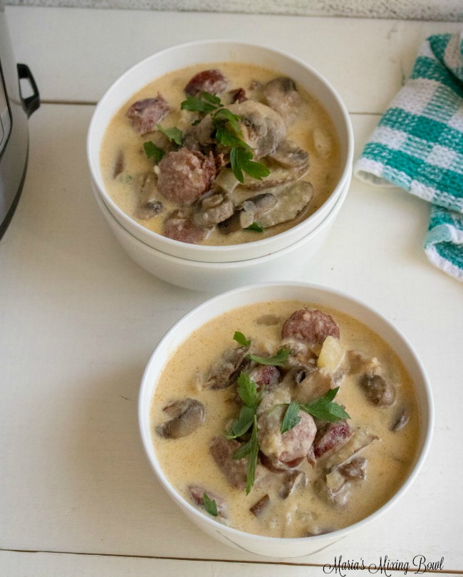 Instant Pot Kielbasa Mushroom and Potato Soup - Maria's Mixing Bowl
