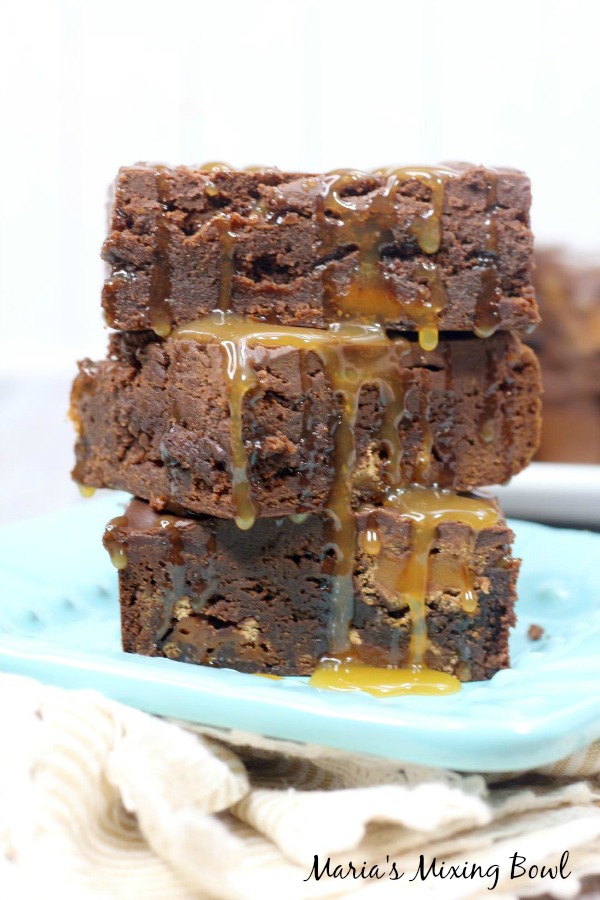 Rolo Brownies with Caramel Sauce