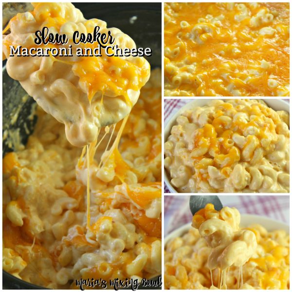 collage of Slow Cooker Mac and Cheese images in a collage 