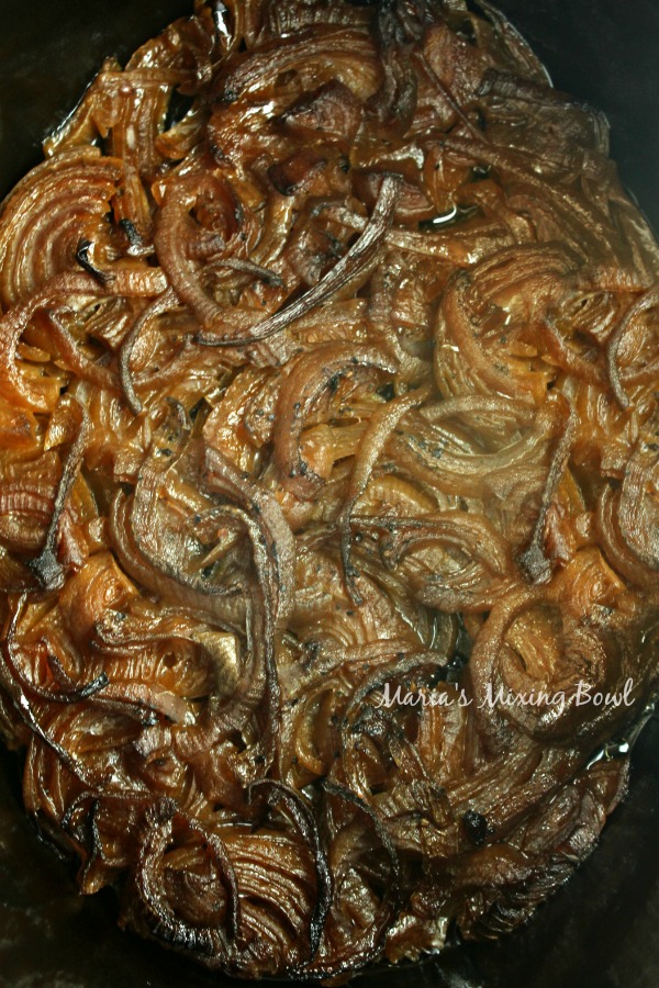 Caramelized onions cooking in slow cooker
