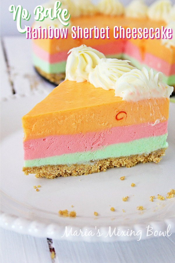 No Bake Rainbow Sherbet Cheesecake