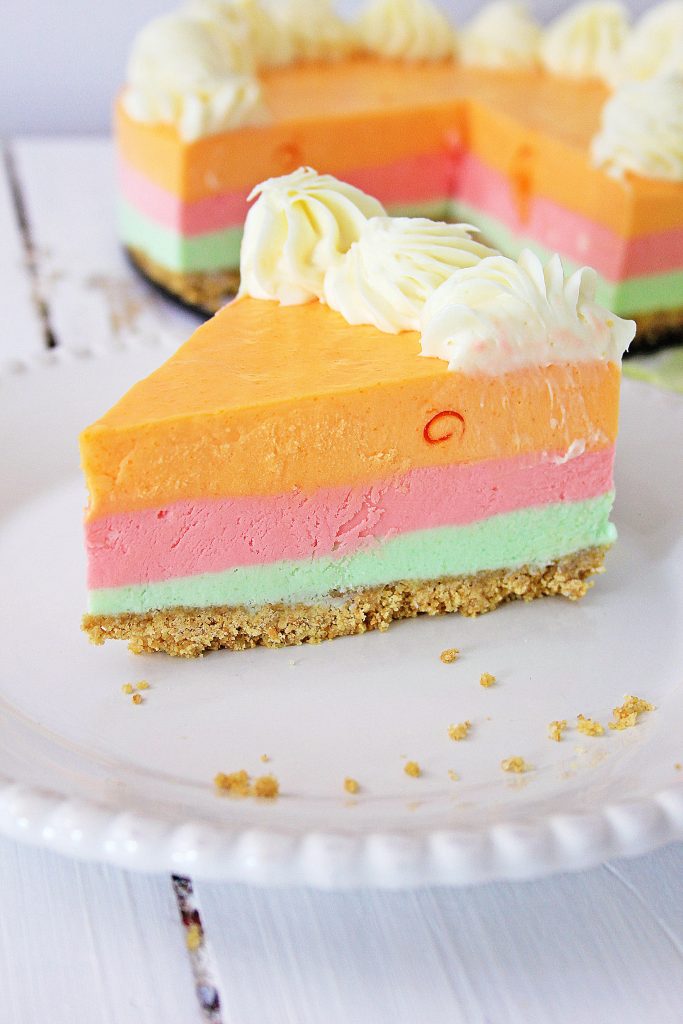 No Bake Rainbow Sherbet Cheesecake 