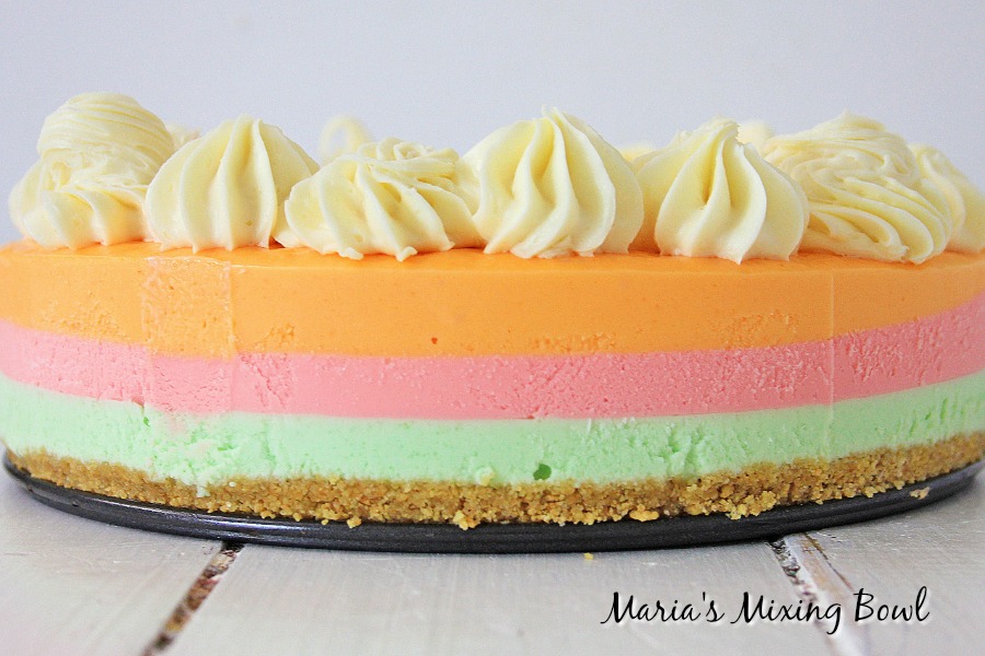 No Bake Rainbow Sherbet Cheesecake&nbsp;