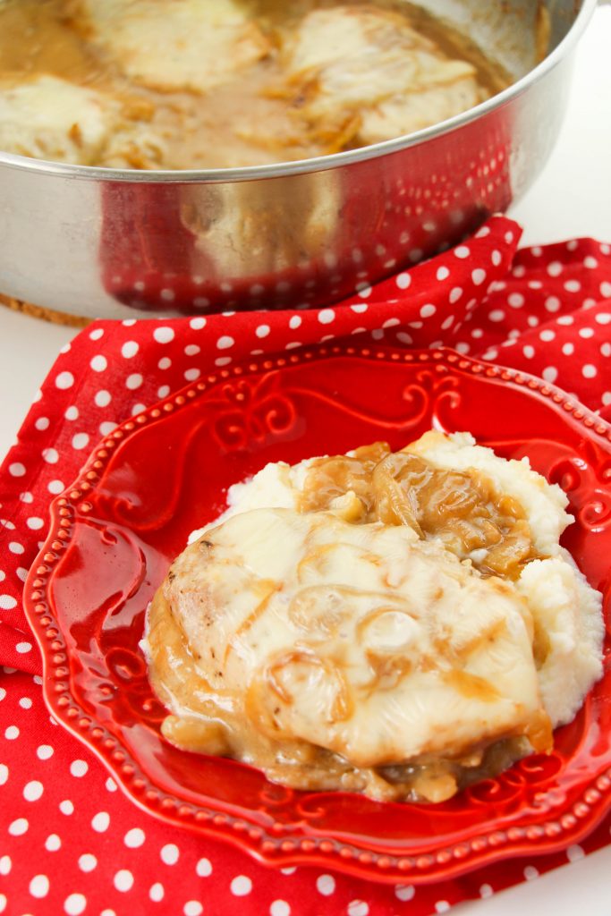 French Onion Pork Chops are cheesy good!