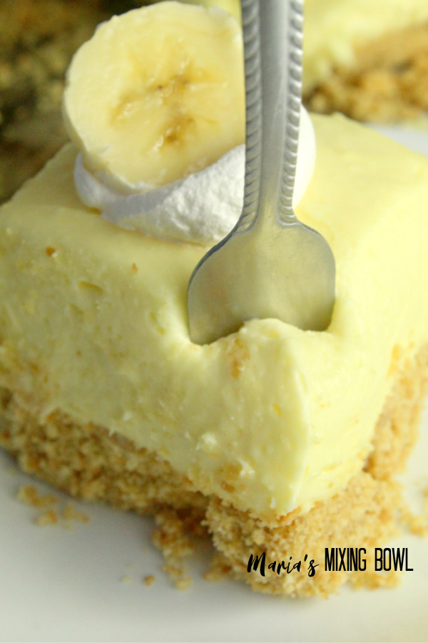 Banana Cream Cheesecake Bars with fork