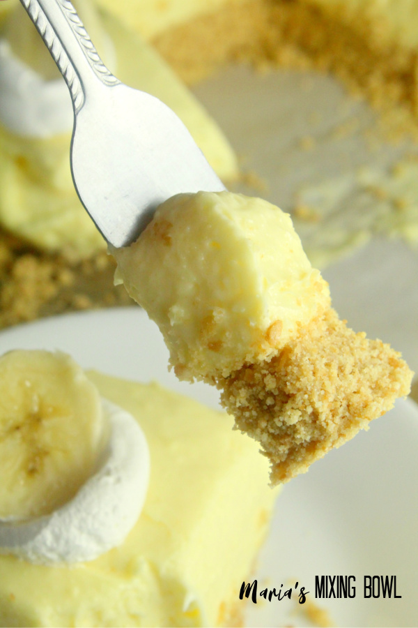 Banana Cream Cheesecake Bars on a fork