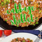 cabbage in a skillet and a white bowl