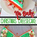 Christmas colored cheesecake on white plate