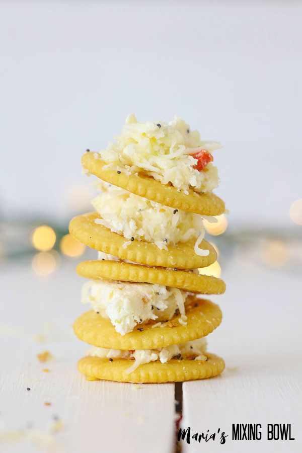 stack of crackers with cheese on them