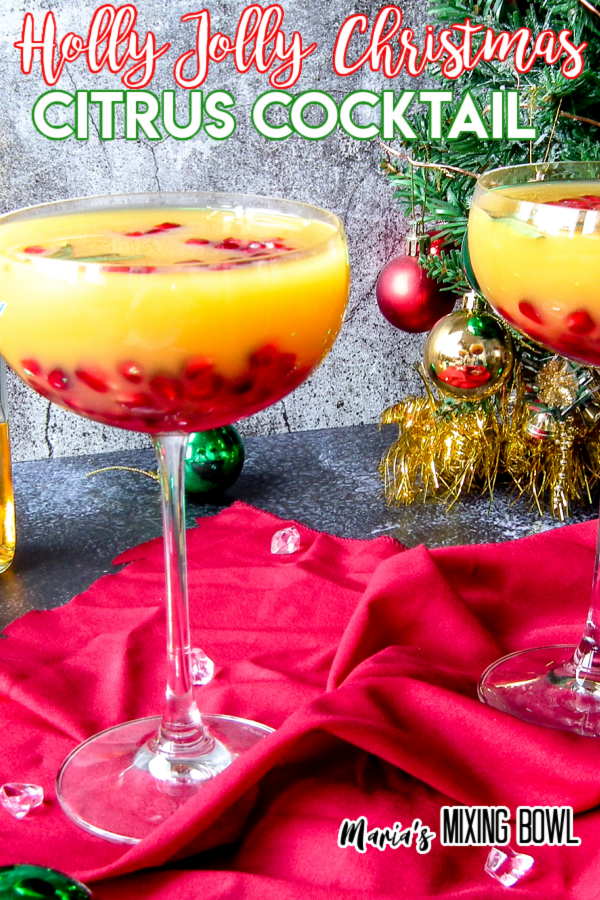 cocktails on red napkin in front of Christmas tree