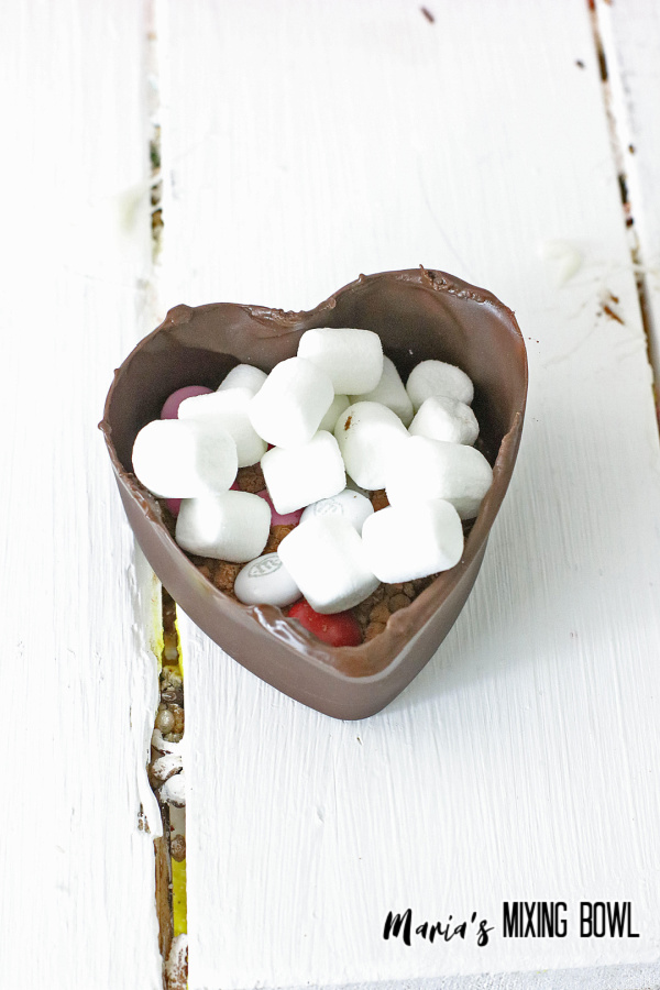 marshmallow with candy in chocolate half heart