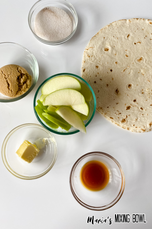 Ingredients for caramel apple wraps.