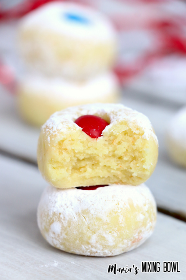 Two cake mix truffles stacked on top of one another