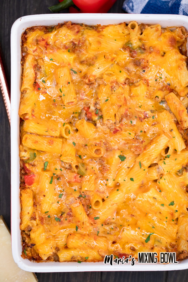Cheesy Cream Cheese Hamburger Pasta Casserole - Maria's Mixing Bowl