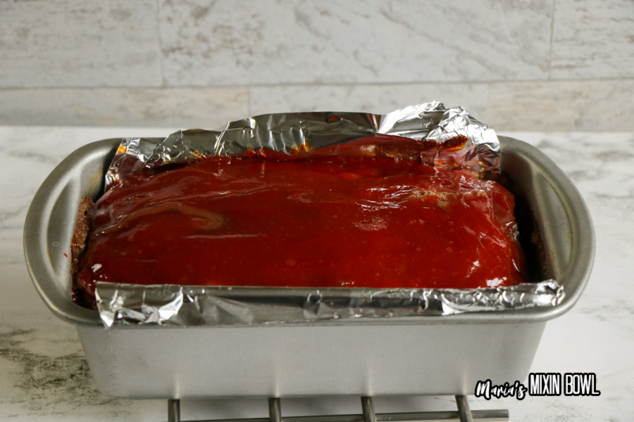 Cooked meatloaf in baking dish