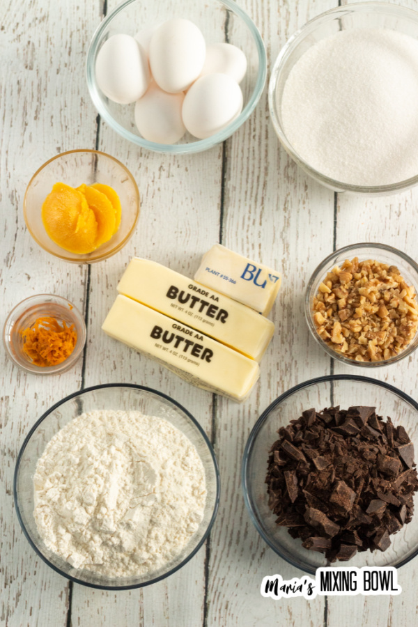 ingredients for orange fudge brownies