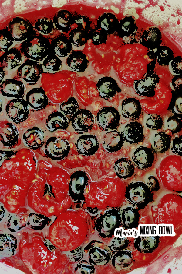 Closeup overhead shot of berries cooked down