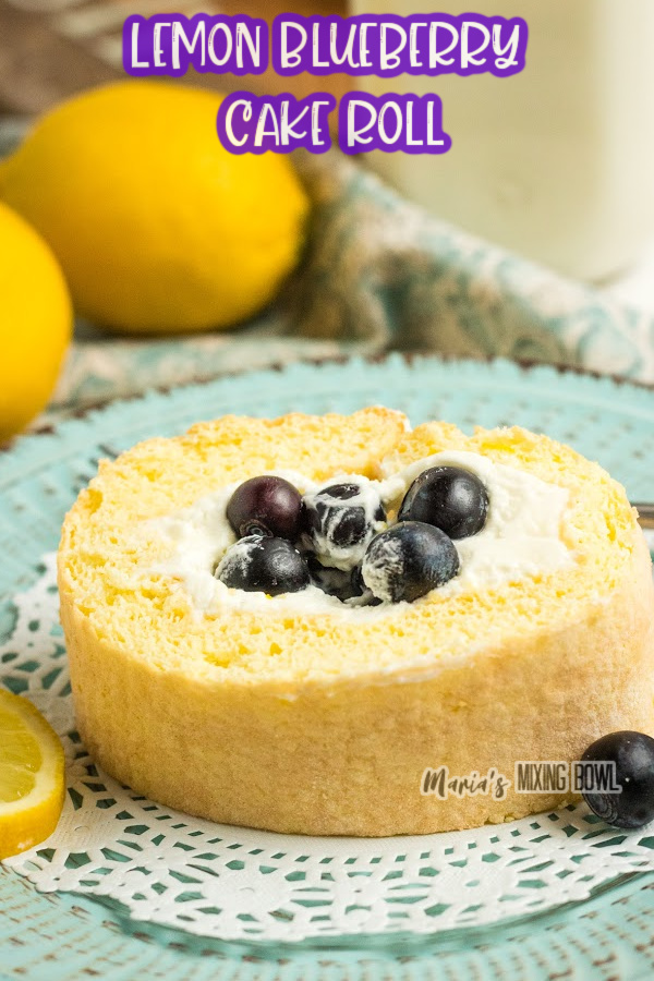 Closeup shot of lemon bluerberry cake roll