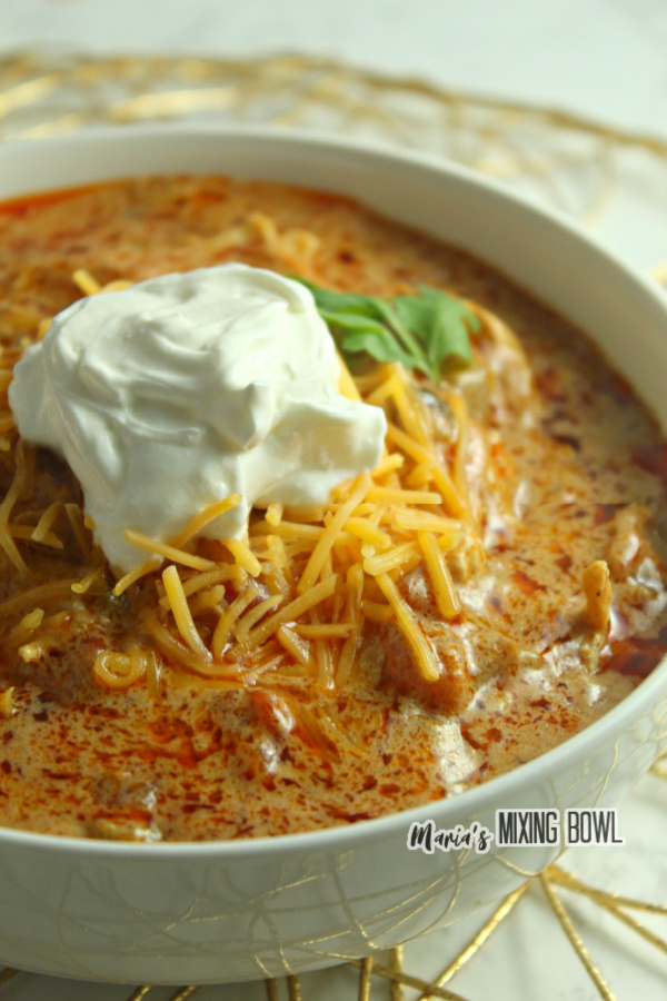 Fajita soup in a white bowl