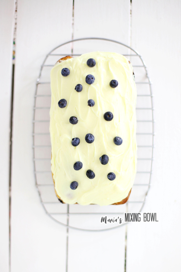 Overhead shot of lemon blueberry ice cream bread