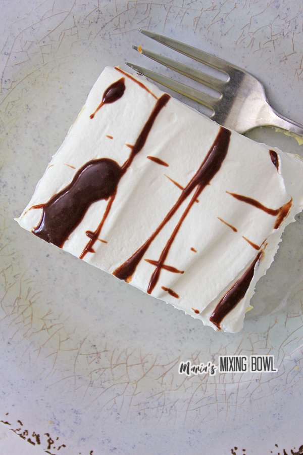 Overhead shot of slice of cake on plate