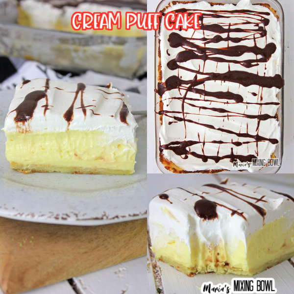 a collection of cream puff cake pictures