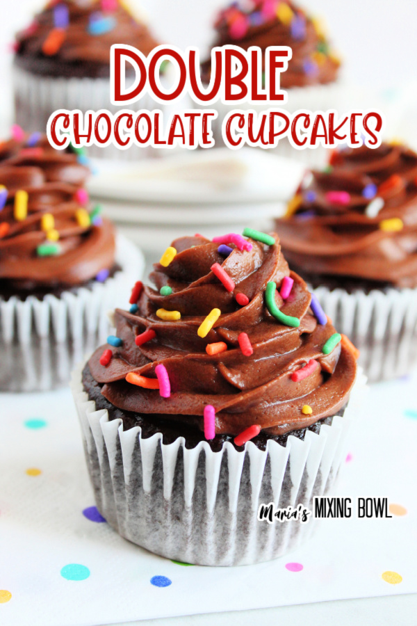 Double chocolate cupcakes on polka dot placemat