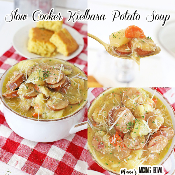 different shots of kielbasa soup
