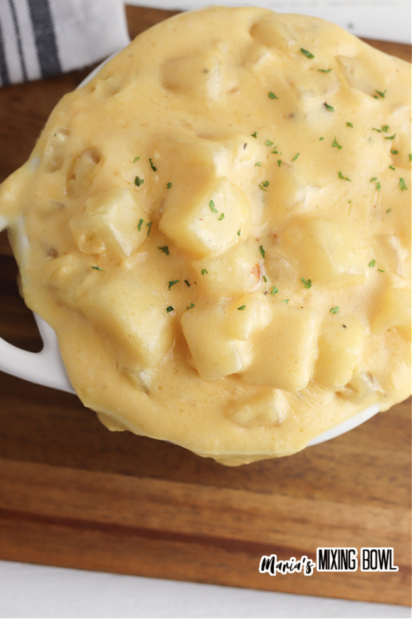 closeup shot of cheesy potatoes 