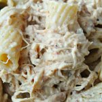 Slow Cooked Chicken and pasta in a black bowl