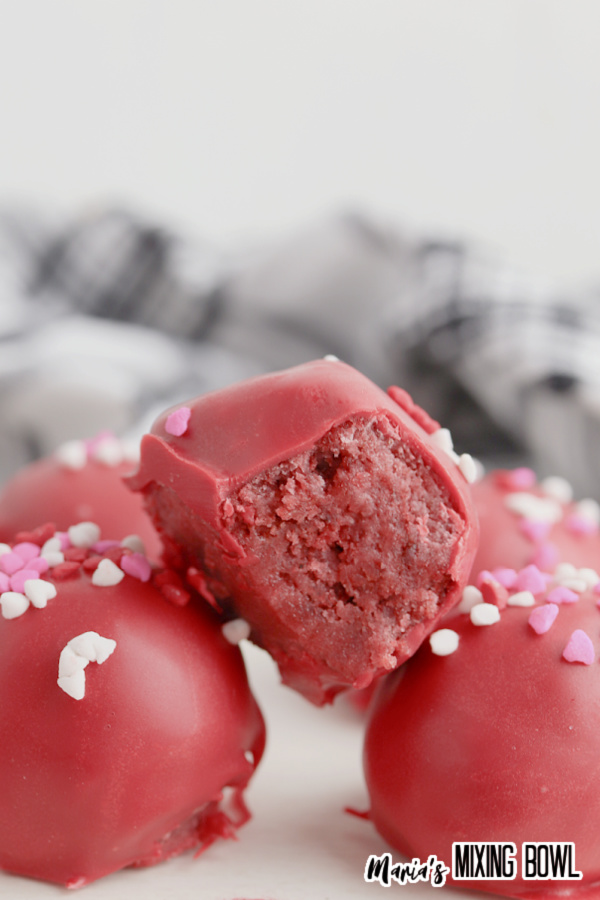 Closeup shot of red velvet cake balls