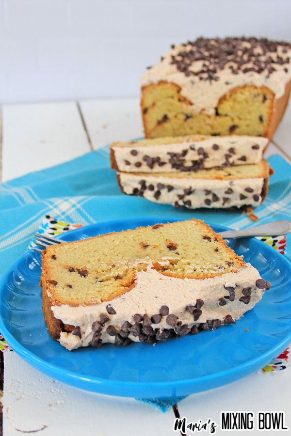 Cappuccino chocolate chip bread on blue plate