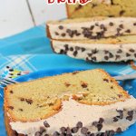 Cappuccino Chocolate chip Bread sliced on blue plate with blue napkin