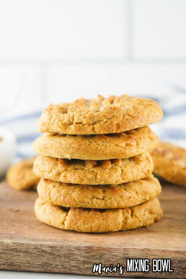 stack of air fryer peanut butter cookies on a board 