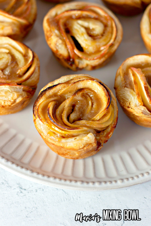 Close up shot of apple rost tart puff pastries on plate