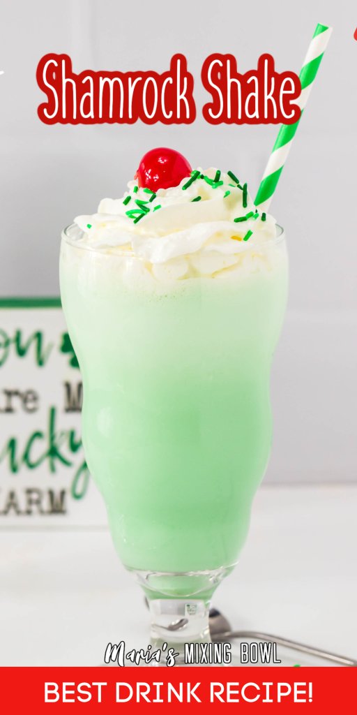 Shamrock Shake in a tall glass with a straw
