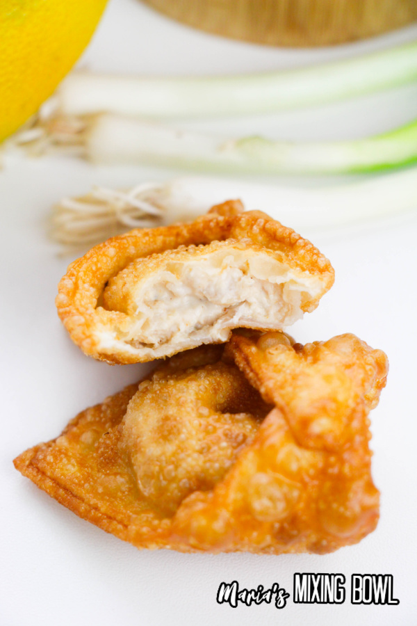 creamy crab wontons with a bite taken from it