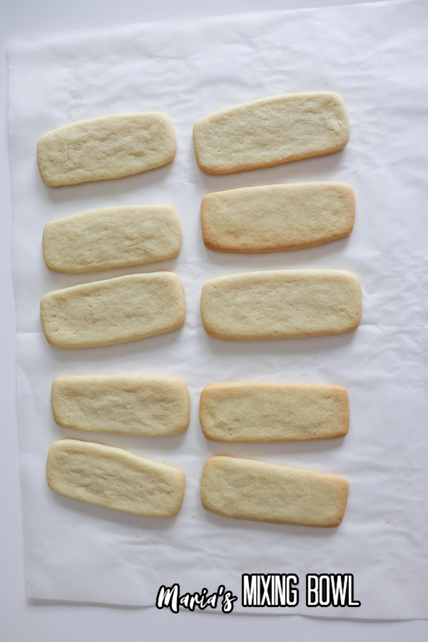 Overehead shot of sugar cookies on parchment paper