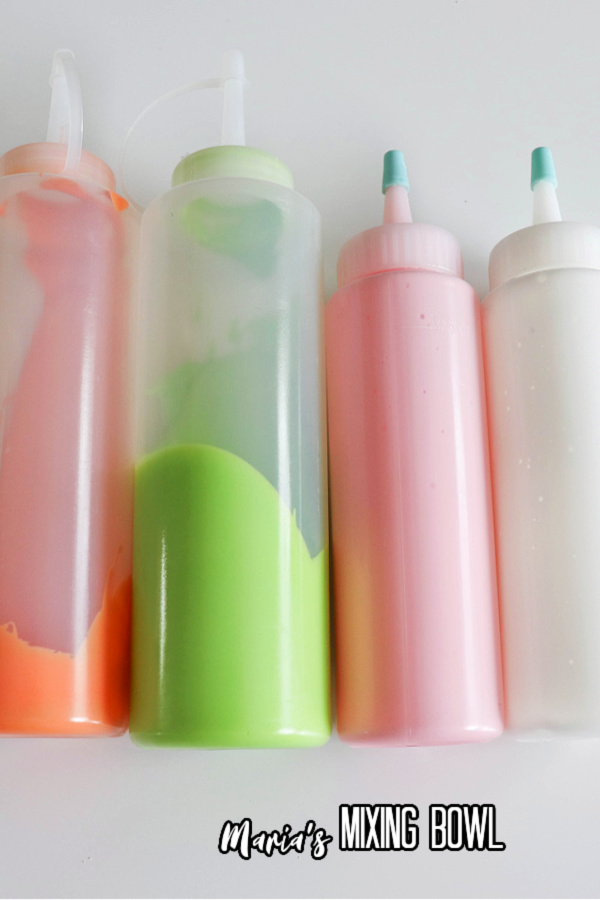 Icing bottles filled with different colored icing