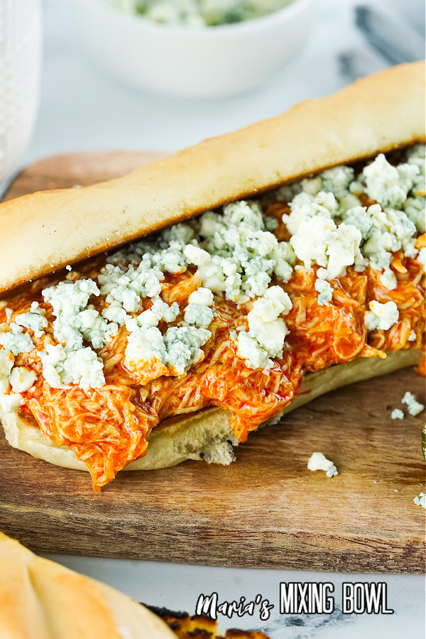 chicken sandwich with blue cheese crumbles
