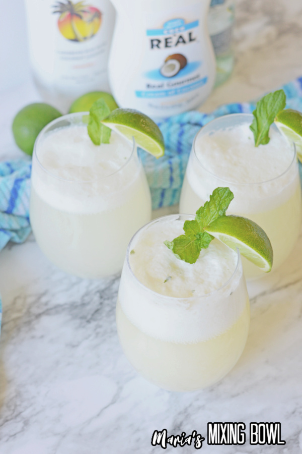 Three glasses of coconut mojitos
