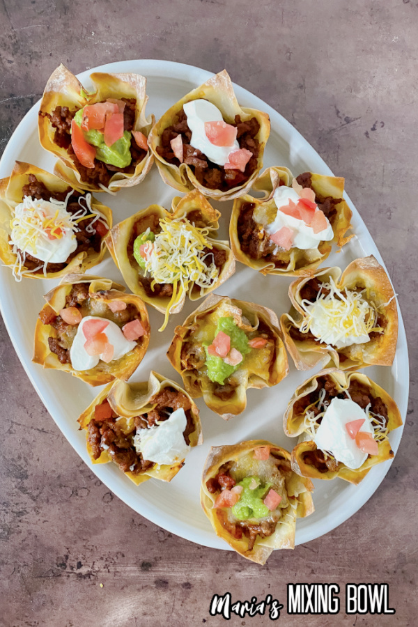 Easy Taco Cups Recipe in white platter