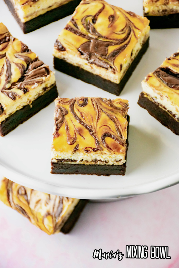 Nutella Cheesecake Brownies in a white plate