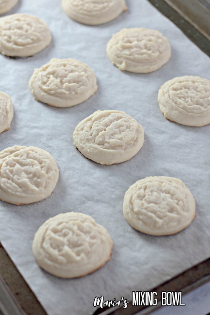 Cooked Amish sugar cookies on cookie sheet