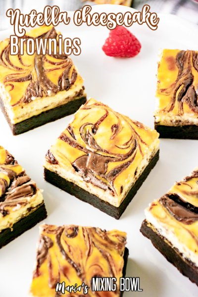 Nutella Cheesecake Brownies on a white plate